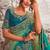 Celebrity type rama shaded multi work  viscose tissue saree with unstitched blouse