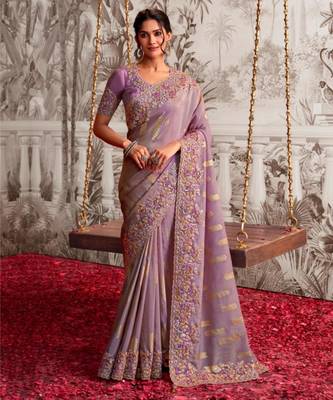  levender multi thread work  viscose tissue saree with unstitched blouse 1