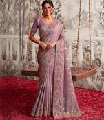  levender multi thread work  viscose tissue saree with unstitched blouse