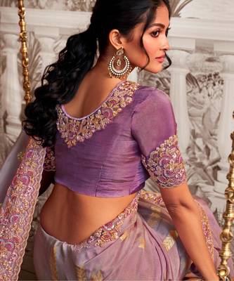  levender multi thread work  viscose tissue saree with unstitched blouse 3