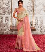  pink shaded resham & zari embroidery  viscose tissue saree with unstitched blouse