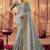 greyish blue multi work  viscose saree with unstitched blouse