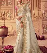  off white multi thread work  viscose saree with unstitched blouse