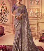  dusty onion pink multi work  viscose saree with unstitched blouse