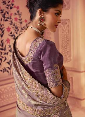  dusty onion pink multi work  viscose saree with unstitched blouse 2