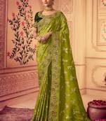 parrot green multi thread work  viscose saree with unstitched blouse
