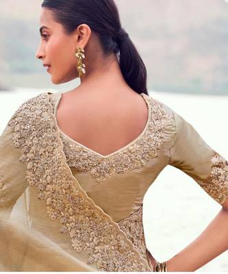 Kanjivaram beige multi work tissue silk saree with unstitched blouse 3