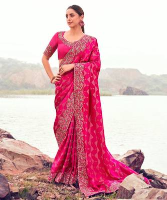 Light weight rani multi work  satin silk saree with unstitched blouse 1