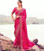 Light weight rani multi work  satin silk saree with unstitched blouse