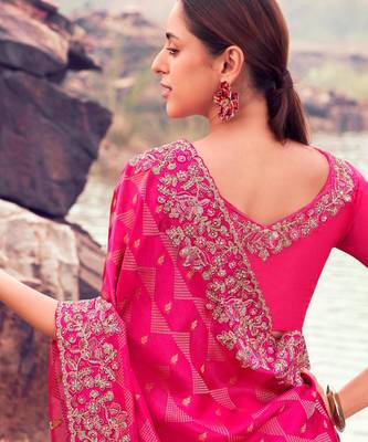 Light weight rani multi work  satin silk saree with unstitched blouse 2