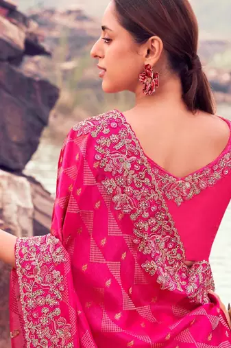 Light weight rani multi work  satin silk saree with unstitched blouse