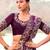 Floral wine multi thread work  satin silk saree with unstitched blouse