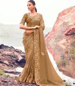 Embellished chiku resham & zari embroidery  banarasi silk saree with unstitched blouse