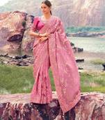 Ethnic onion pink multi work tissue silk saree with unstitched blouse