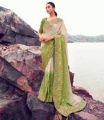  green shaded multi thread work tissue silk saree with unstitched blouse