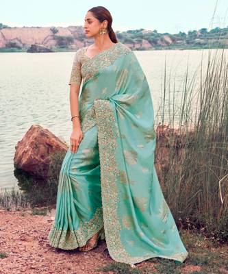 sky blue multi work tissue silk saree with unstitched blouse 1