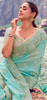 sky blue multi work tissue silk saree with unstitched blouse 2