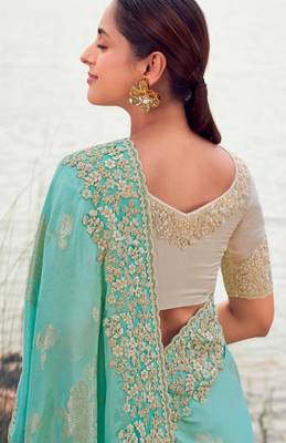 sky blue multi work tissue silk saree with unstitched blouse 3