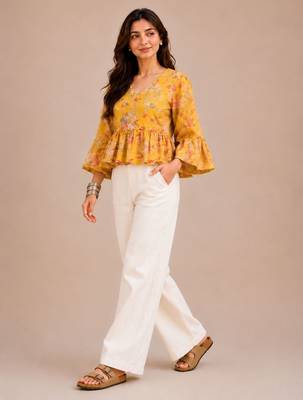 Stylish casual yellow top with flattering silhouette & premium comfort 1
