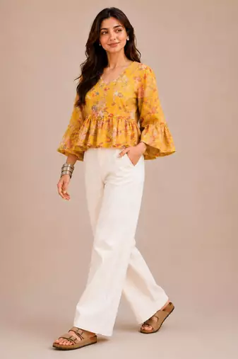 Stylish casual yellow top with flattering silhouette & premium comfort
