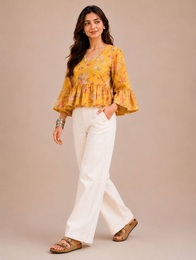 Stylish casual yellow top with flattering silhouette & premium comfort