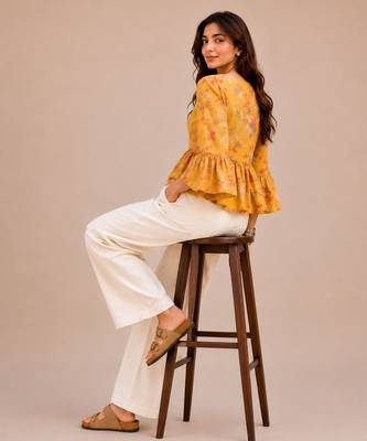Stylish casual yellow top with flattering silhouette & premium comfort 2