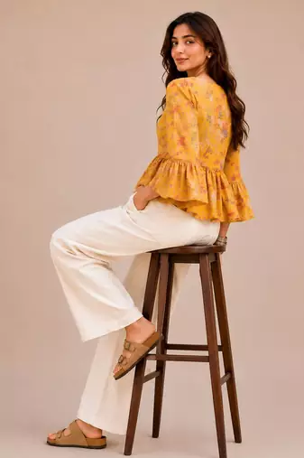 Stylish casual yellow top with flattering silhouette & premium comfort