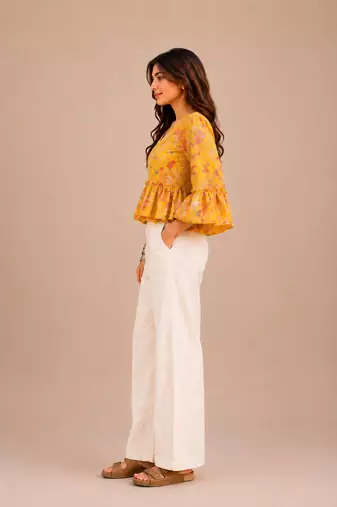 Stylish casual yellow top with flattering silhouette & premium comfort