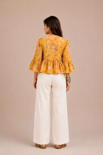 Stylish casual yellow top with flattering silhouette & premium comfort