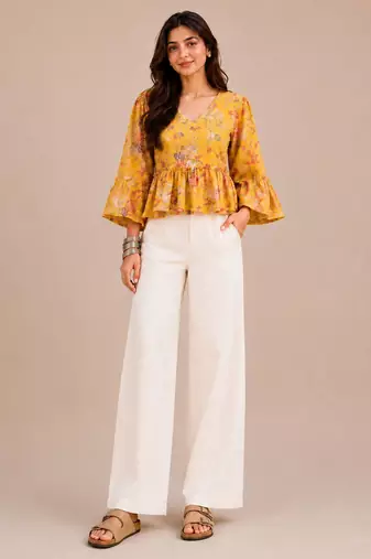 Stylish casual yellow top with flattering silhouette & premium comfort