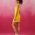 Yellow round neck sleeveless mini schiffli dress
