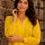Yellow color schiffli embroidered v neck casual tunic