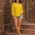 Yellow color schiffli embroidered v neck casual tunic