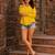 Yellow color schiffli embroidered v neck casual tunic