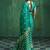 Teal green satin silk blend saree with gold zari buti