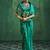 Teal green satin silk blend saree with gold zari buti