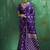 Violet satin silk blend saree with gold zari buti