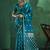Teal blue satin silk blend saree with gold zari buti