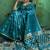 Teal blue satin silk blend saree with gold zari buti