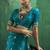 Teal blue satin silk blend saree with gold zari buti
