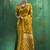 Mustard satin silk blend saree with gold zari buti