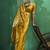 Mustard satin silk blend saree with gold zari buti