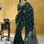 Datk teal green satin silk blend saree with gold zari buti