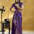 Dark violet satin silk blend saree with gold zari buti