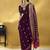 Dark wine satin silk blend saree with gold zari buti