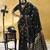 Black satin silk blend saree with gold zari buti