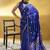 Royal blue satin silk blend saree with gold zari buti