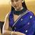Royal blue satin silk blend saree with gold zari buti
