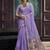 Lavender linen silk blend saree with gold zari border & floral pallu