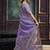 Lavender linen silk blend saree with gold zari border & floral pallu